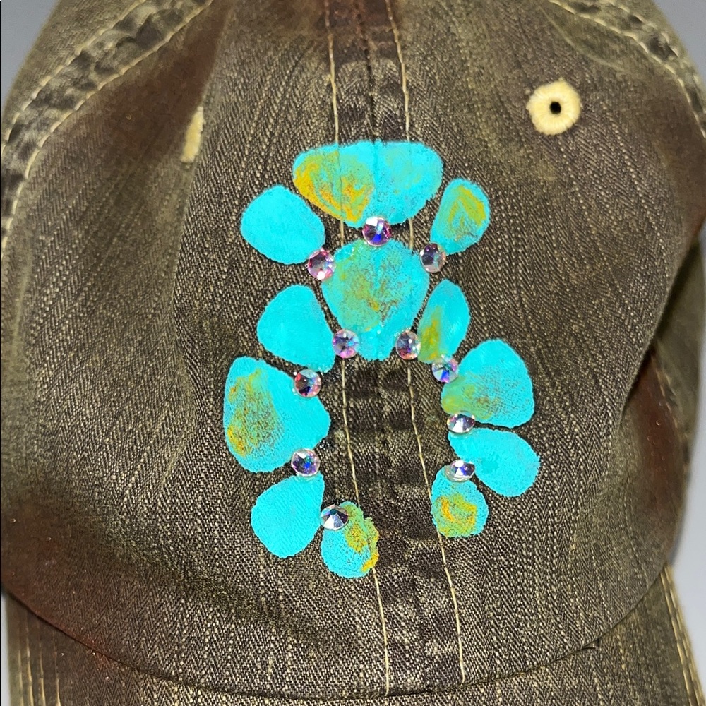 Source Unknown Distressed Brown Cap With Turquois… - image 2